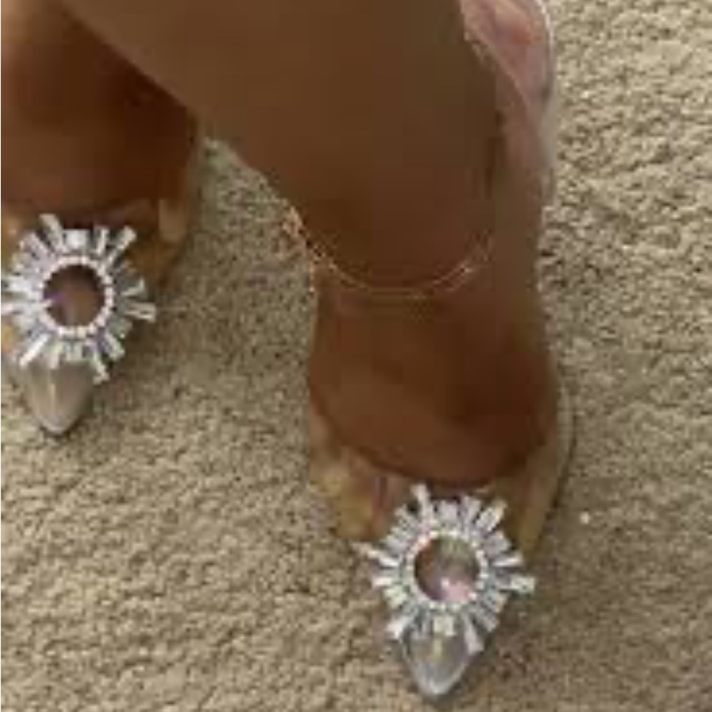 Transparent rhinestone buckle heels in size 9 NWOT